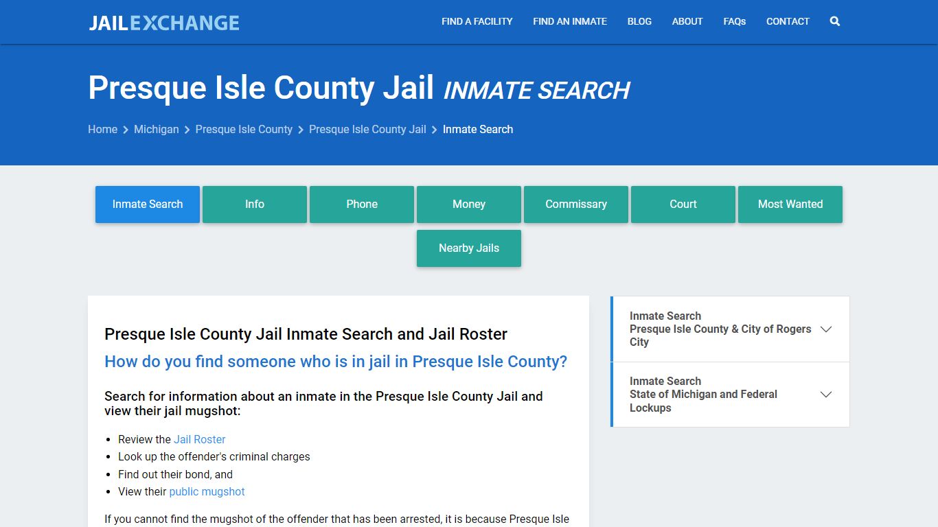 Inmate Search: Roster & Mugshots - Presque Isle County Jail, MI