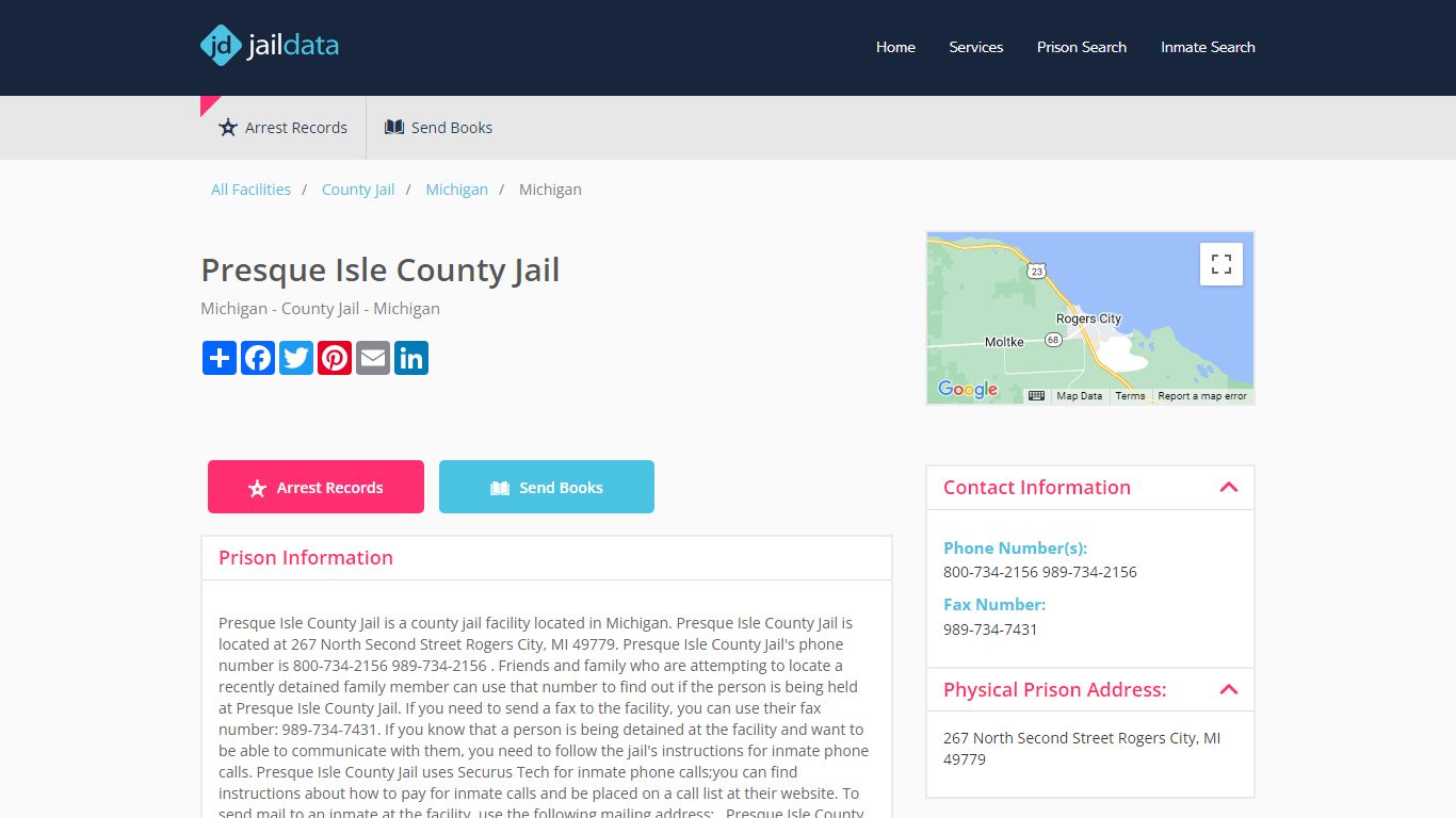 Presque Isle County Jail Inmate Search and Prisoner Info - Rogers City, MI
